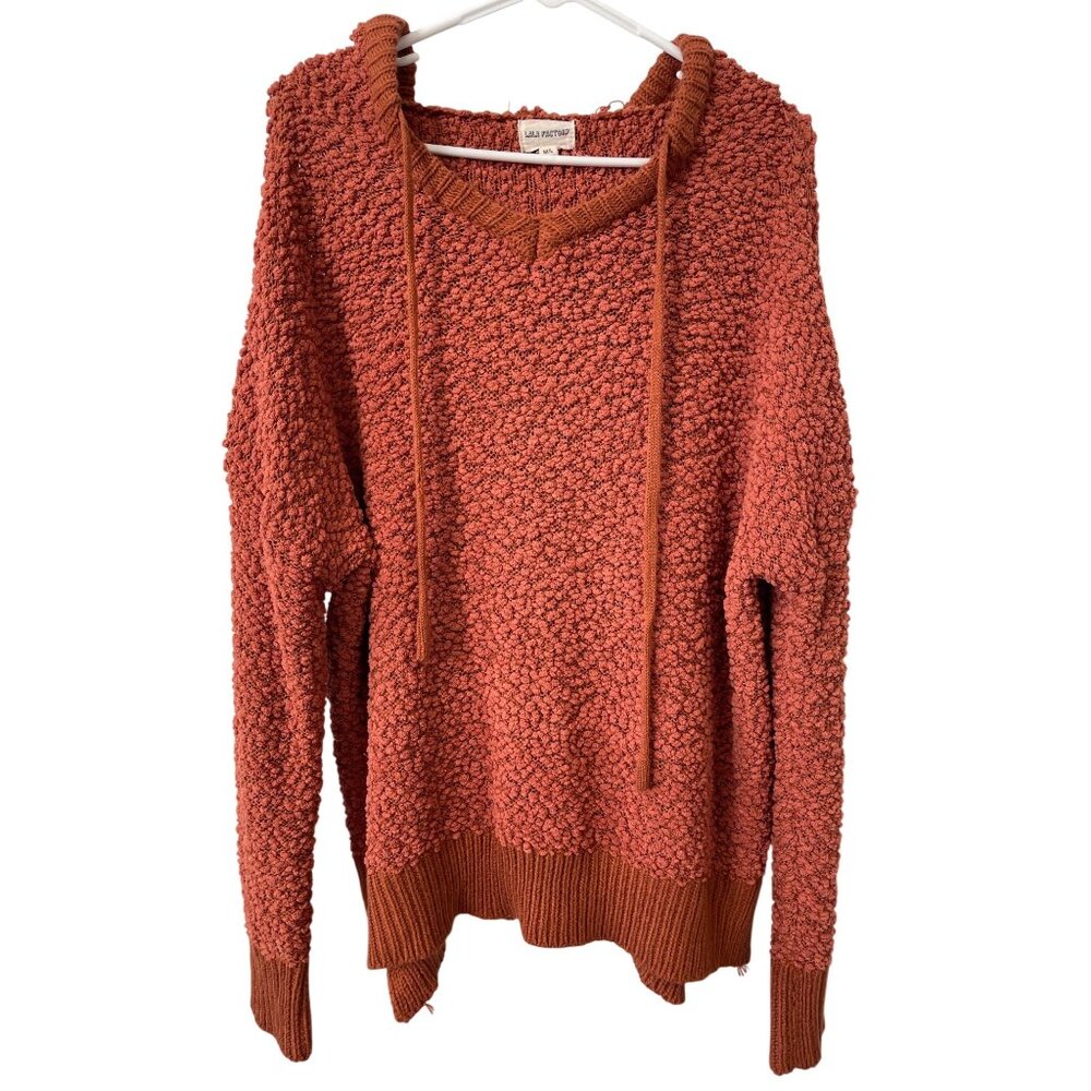 Lala Factory Hoodie Sweater Size Medium/Large Popcorn Knit Long Sleeve Rust Cozy
